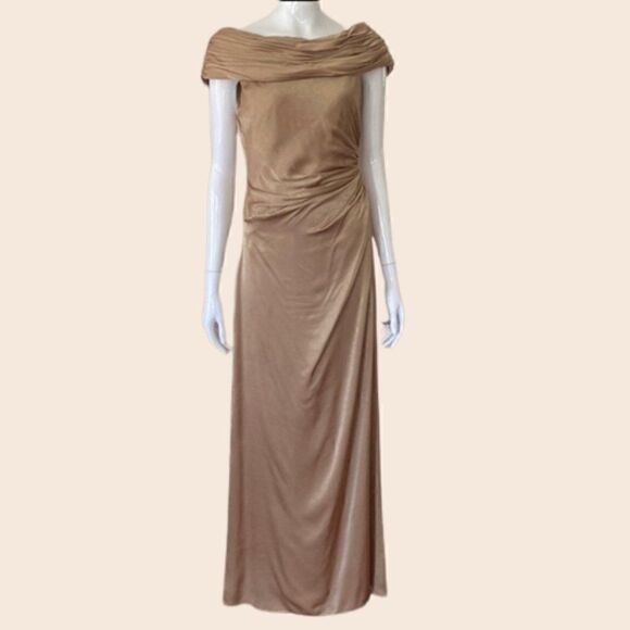 David's Bridal Bronze Off Shoulder Maxi Dress Size 6 - Picture 1 of 12